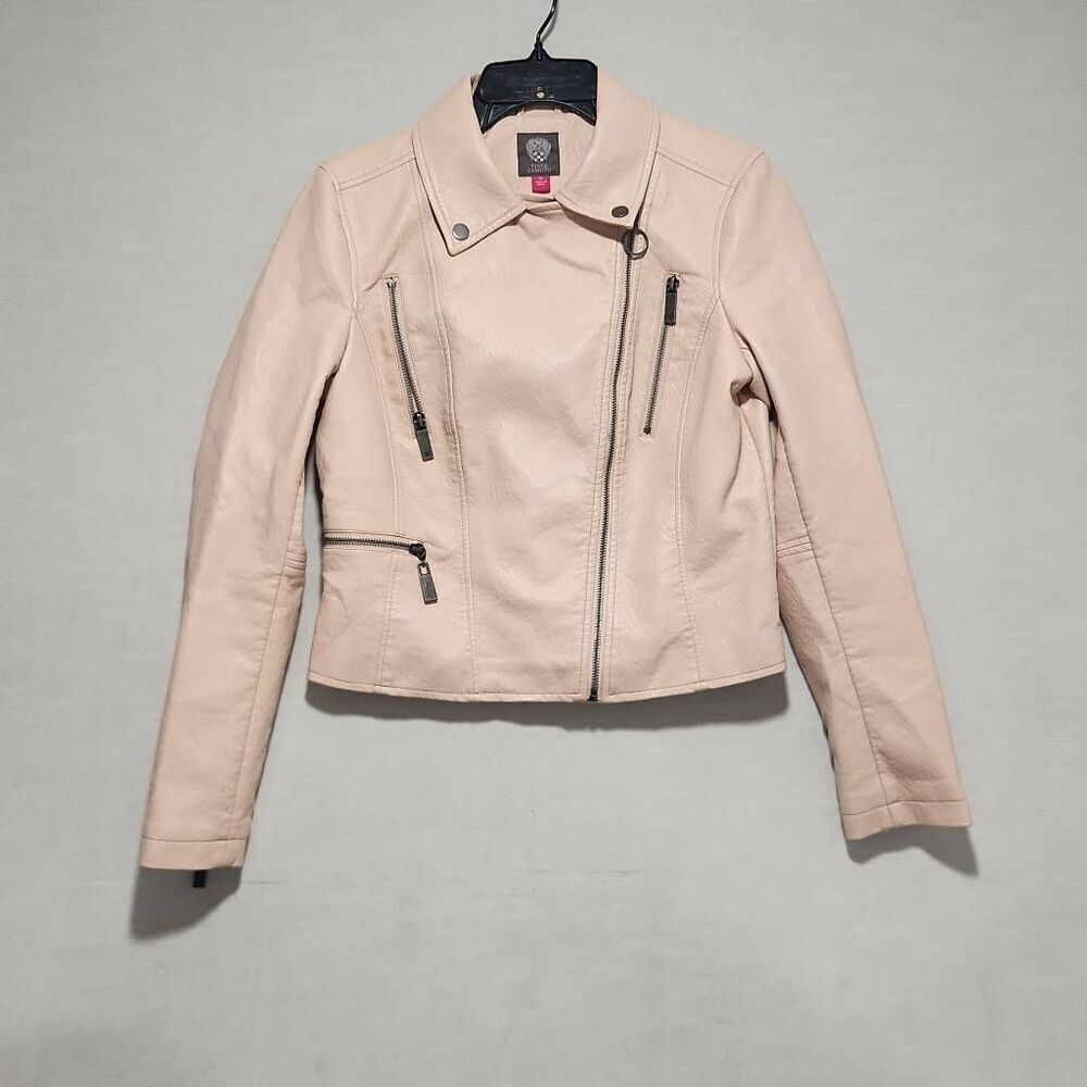 Vince Camuto Women's Size XS Light Pink Faux Leather Moto Jacket Zip Up